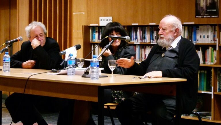 Bernard Noël, Mireille Calle-Gruber, Michel Butor, à la Médiathèque de Lille, Citéphilo, Rencontre autour des livres d'artistes, 17 novembre 2012 © Adèle Godefroy