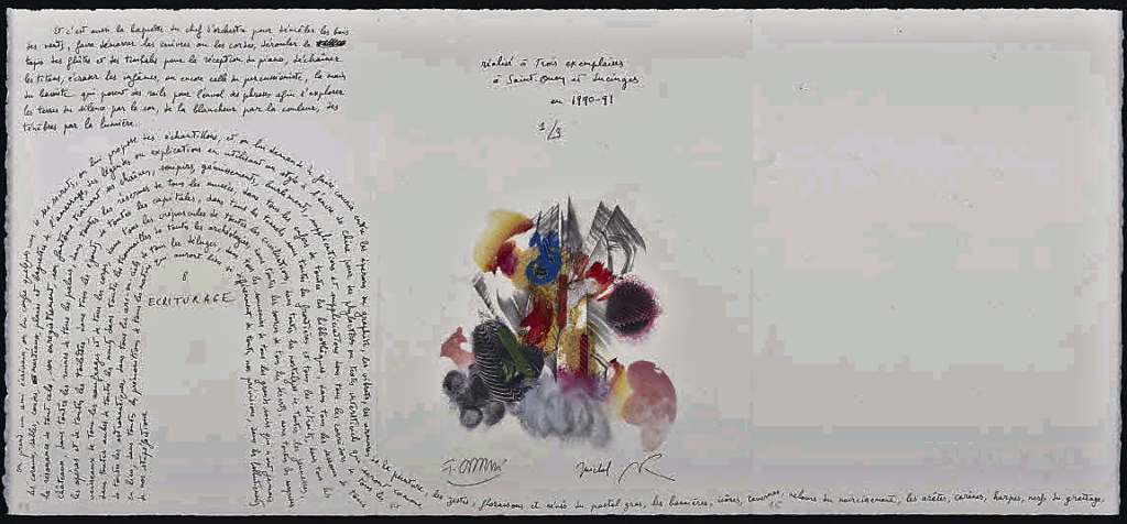 "Figures dans un paysage. Sédimentation", Michel Butor, François Garnier, manuscrit autographe et peinture réalisé en 3 exemplaires, 1990-1991 BnF, Manuscrits, exemplaire n°1