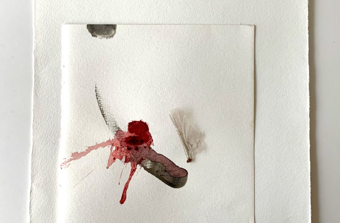 "Cousu-Décousu n°19", par Isabelle Barat, encres et collage sur papier, 20x20cm, 2023