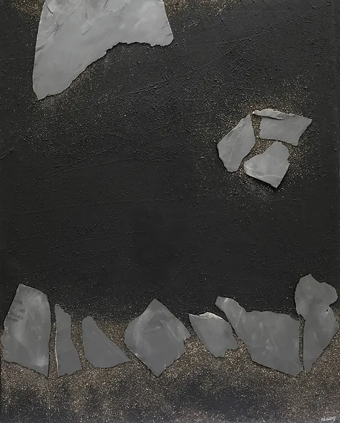 "Tectonique II", œuvre originale de Bernard Alligand, techniques mixtes sur toile, 162 x 130 cm, 2021